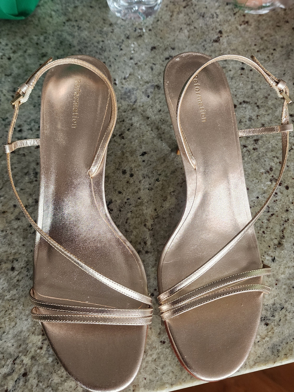 Reformation Rose Gold Strappy Slingback Sandals